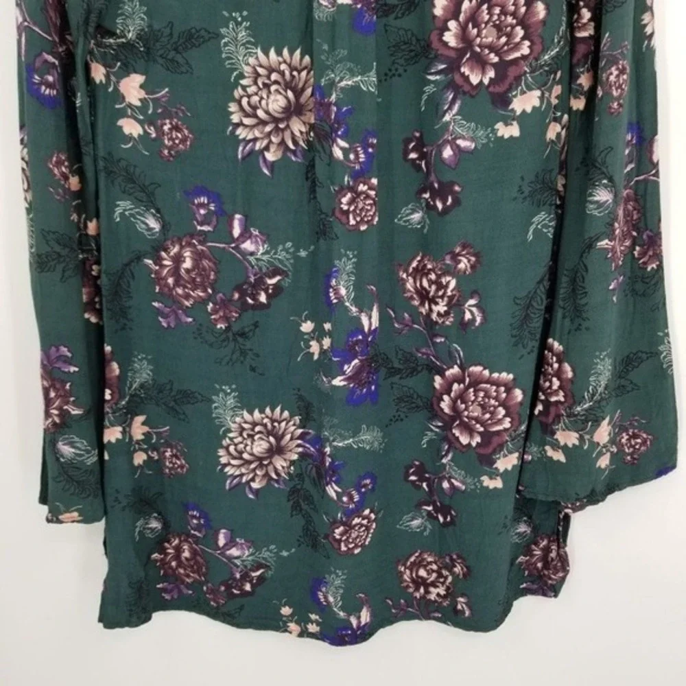 Free People Heartbeat Bell Sleeve Emerald Green Floral Dress XS Fairy Boho Flowy - Picture 12 of 13